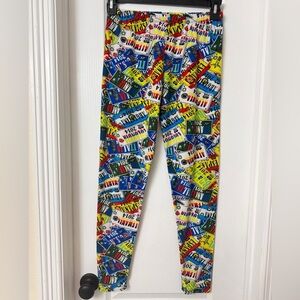 Always One Size Leggings Colorful License Plate Print Soft Stretchy Pull On